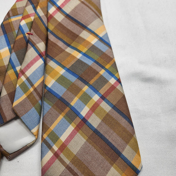 Oscar De La Renta Plaid Tie 56" Long Spring Colors Yellow Blue - Picture 2 of 5